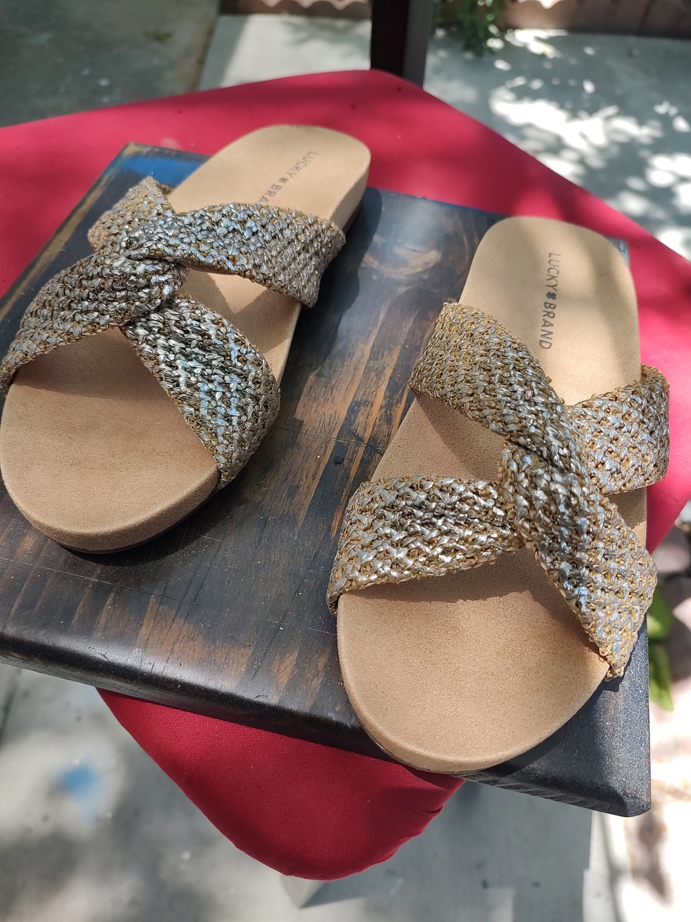 Lucky Brand Metallic Gold Braided Slide Sandals